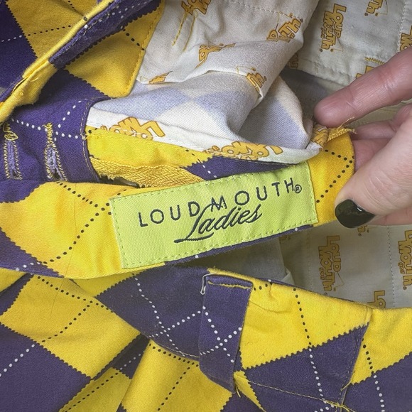 LOUDMOUTH Ladies. Women's Golf Purple/Yellow Argyle Print Shorts Size 2 EUC - Picture 6 of 8